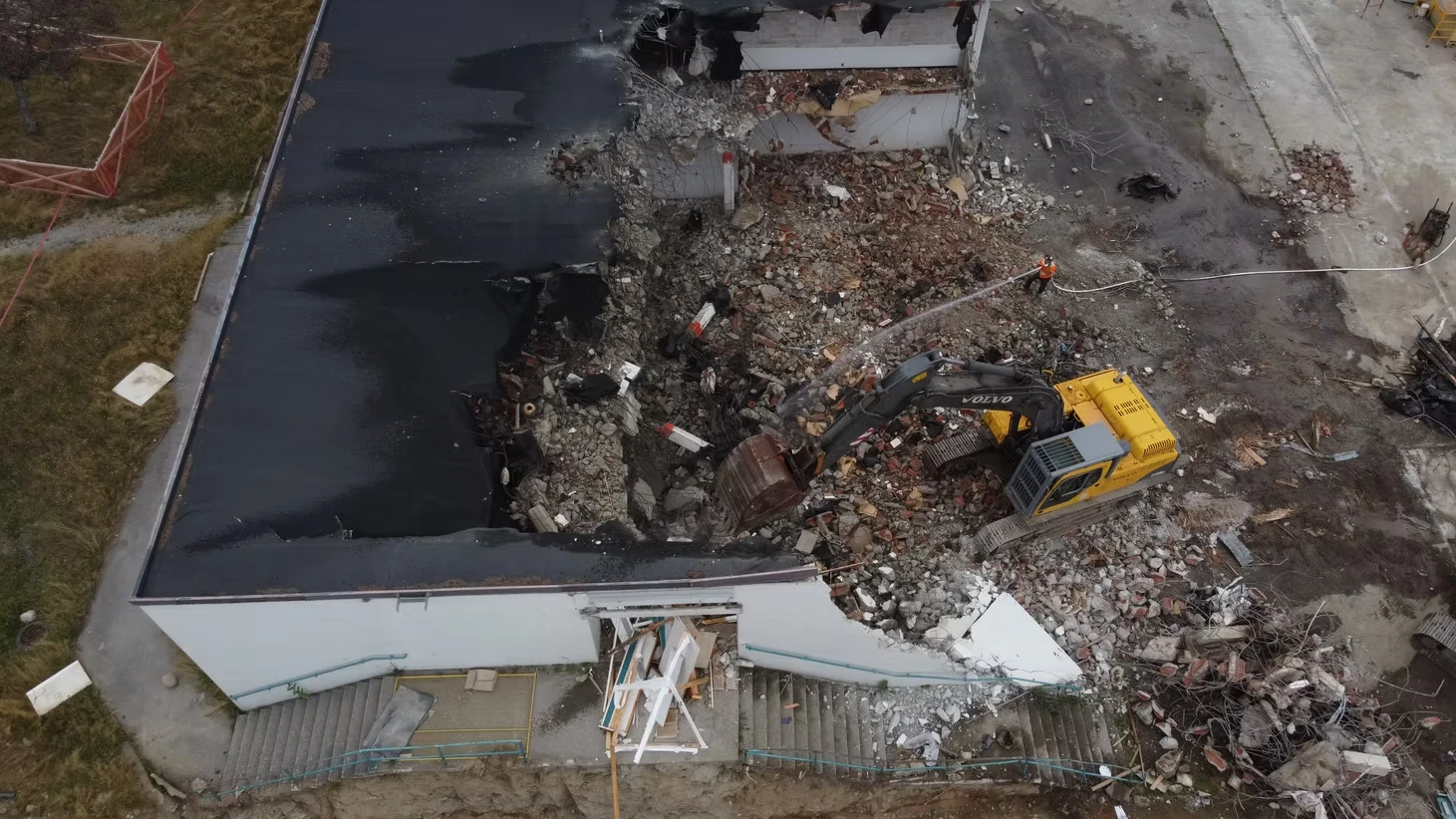Aerial view of Division 2 demolition at Burnaby North Secondary School